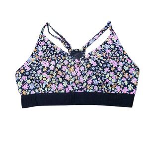 Pink Active Floral Print‎ Sports Bra Medium Impact Wireless Pull On Size M